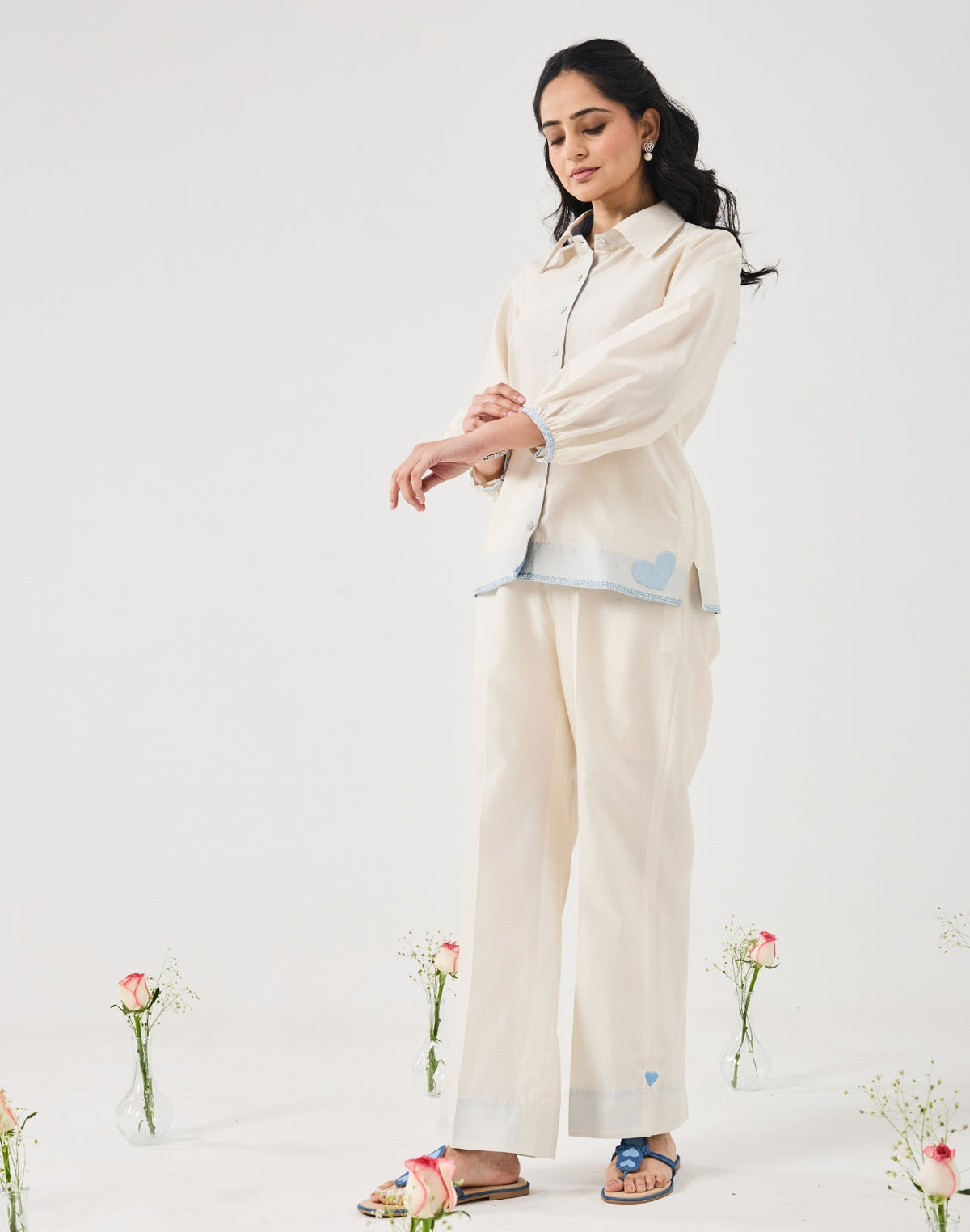 Dilzaah Shirt set with Solid Hearts Embroidery