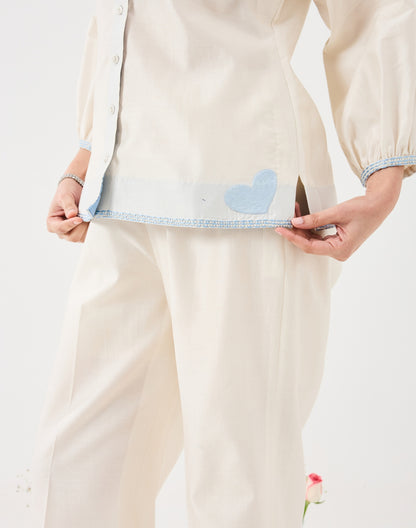 Dilzaah Shirt set with Solid Hearts Embroidery