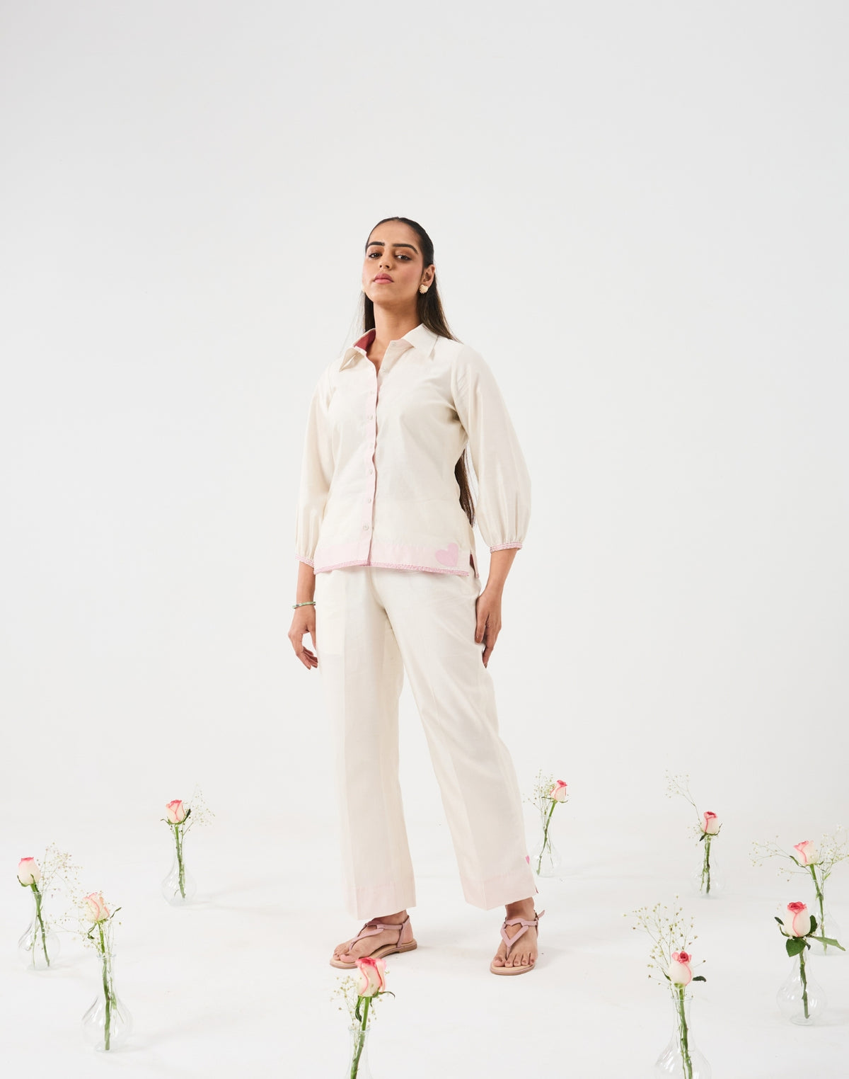 Dilzaah Shirt set with Solid Hearts Embroidery