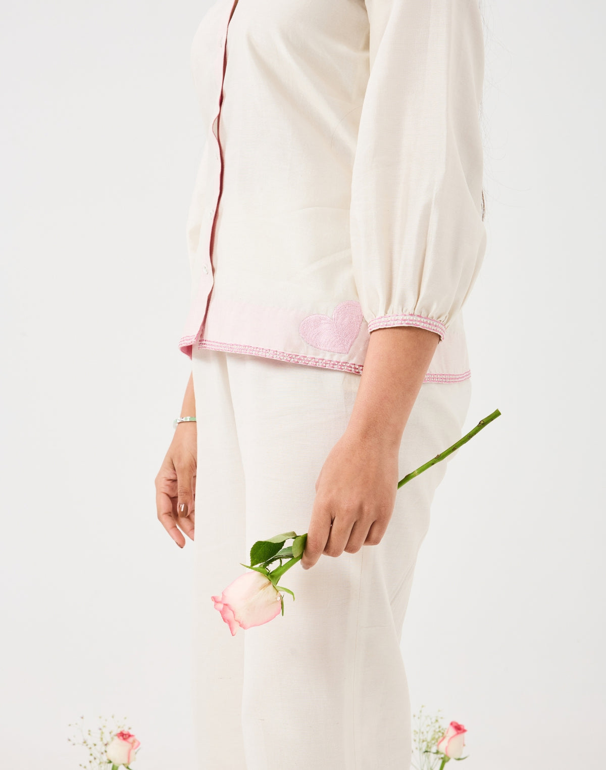 Dilzaah Shirt set with Solid Hearts Embroidery